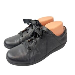 Vionic Lindsey Women's 9.5 Black Leather Ribbon Lace Up Sneaker Shoes Comfort‎